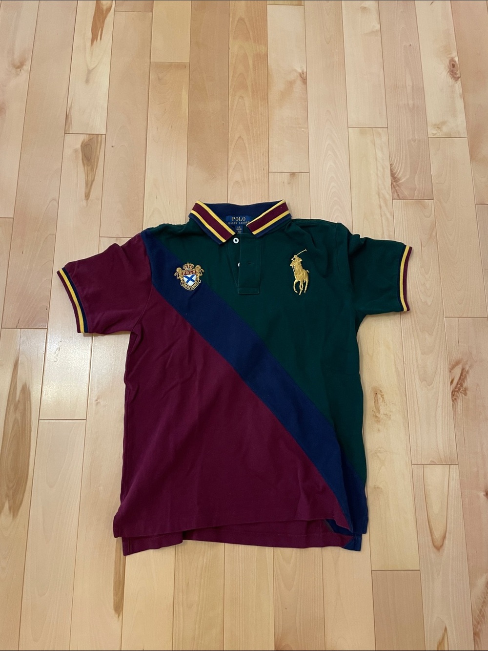 Polo by Ralph Lauren Green, Burgundy & Navy Diagonal Stripe Crest Polo
